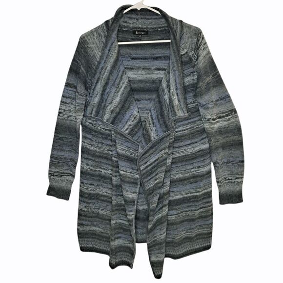 II Sisters Open Front Textured Cardigan Blue Gray Medium - Picture 1 of 5